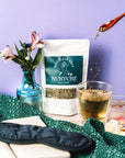 Nurture herbal tea. Best Sleep Ever Herbal Tea peppermint, marshmallow leaf, catnip, skullcap, sleeping, sleep aid, sleep support, dreams, dreaming, lavender. Herbal infusion.
